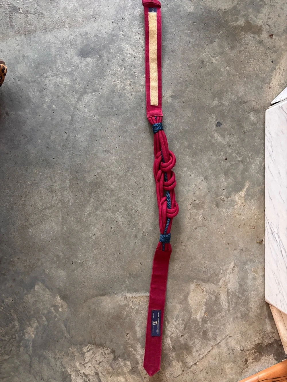 Vintage 80s knot Braided belt- maroon red with Navy accents